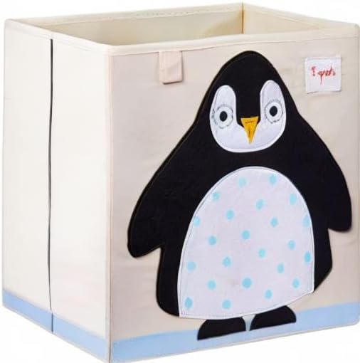 3 Sprouts Toy Storage Organizer: Toy Box Cube Organizer for Playroom, Nursery - Foldable Storage Bin - Penguin