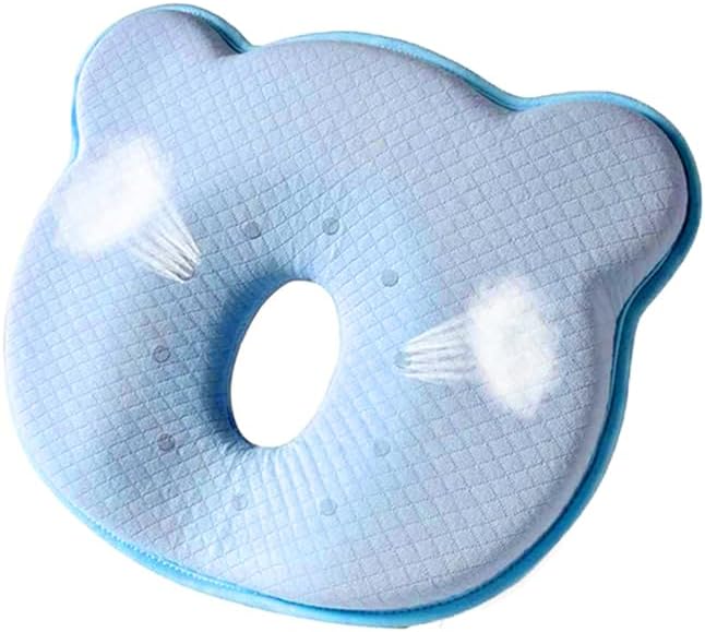 Memory Foam Baby Pillow, Portable Cartoon Bear Soft and Cozy Pillow, Breathable Bedding Set for Infants for Small Boys and Girls(Blue)
