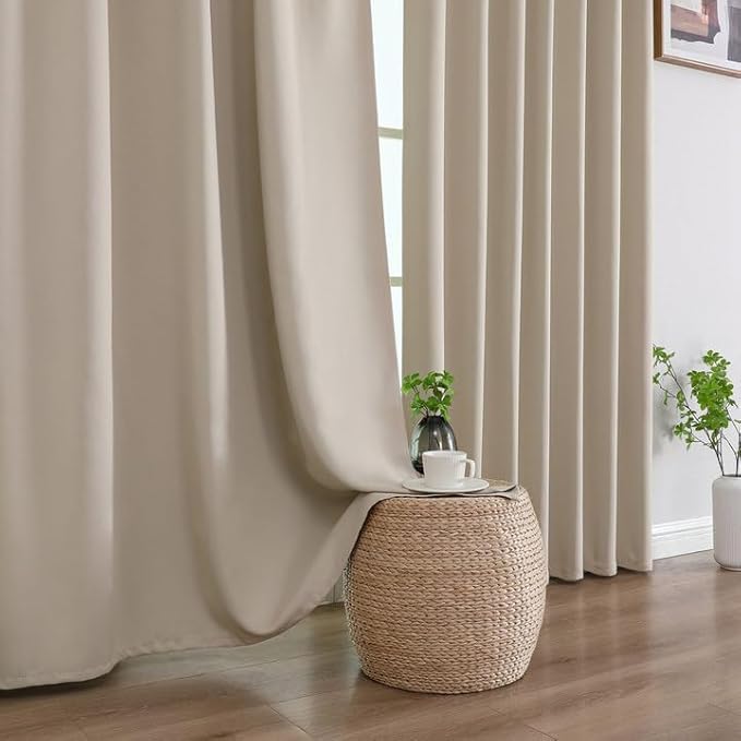 Joydeco 72 Inch Blackout Curtains for Bedroom, Thermal Insulated Black Out Curtains, Room Darkening Drapes for Living Room Window Rod Pocket Back Tab (W37 x L72 Inch, Light Beige)