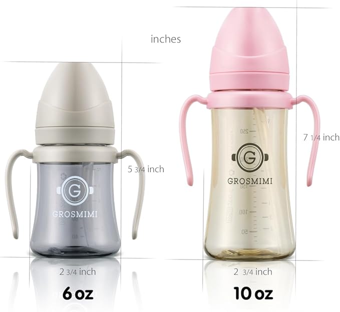 GROSMIMI Spill Proof no Spill Magic Sippy Cup with Straw with Handle for Baby and Toddlers, Customizable, PPSU, BPA Free 6 oz (White)