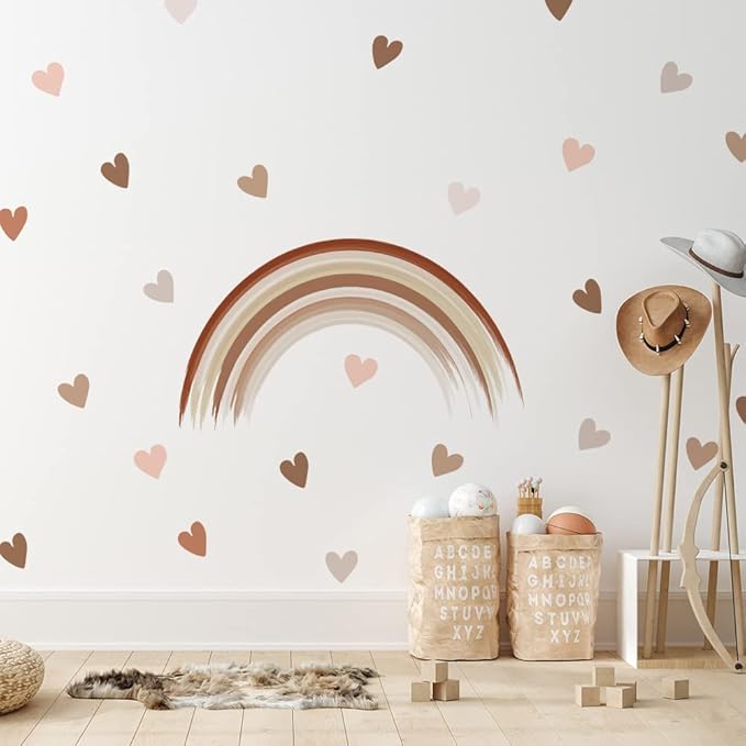 Boho Wall Decal for Girls Bedroom 72 PCS, Boho Heart Wall Stickers Peel and Stick for Nursery Kids Room Décor, Removable Wall Decals Vinyl Murals DIY Cute Decorations (12 Sheets)
