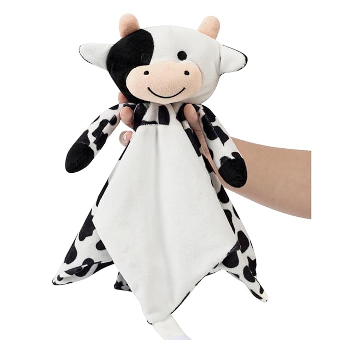 Love By Emi Baby Music Lovey Black & White Cow, Baby Sleep Soother for Crib & Cuddle Bedtime, White Noise with Heartbeat & Lullaby, Plush Sound Toy, Stuffed Animal for Newborns, Infants & Toddlers