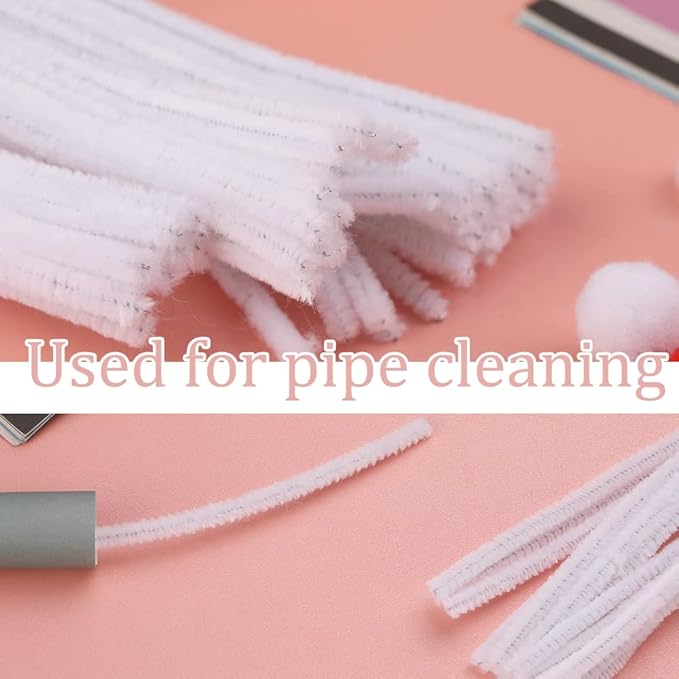 110 White Pipe Cleaners - Chenille Stem Art Supplies for Crafts and Decoration