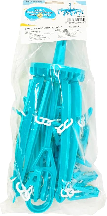 HANGERWORLD 20 Clip Hanging Laundry Drying Rack for Socks, Underwear and Baby Clothes