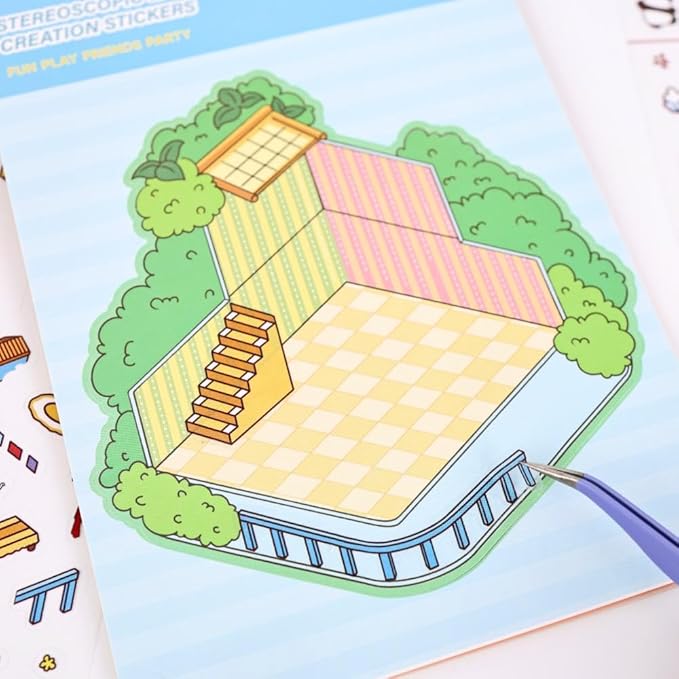 20 Sets DIY 3D Sticker Scenes for Adults Relief Stress, Cute Kawaii 3D House Sticker Therapy for Women Teen Girls Kids Pass The Time, Make Your Own Mini Room Scene Collection Book with Tweezer
