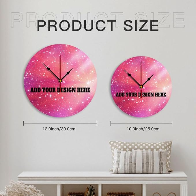 Generic Custom Wall Clock Personalized Clocks with Photo Text Logo That PVC Customized Round Silent Clock for Living Room Family Friends Gifts, 12inch-30cm