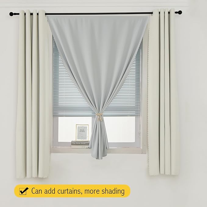 self Adhesive Curtains Portable Blackout Curtain Simple and Easy to Install Bedroom Window Thermal Lnsulated Kitchen Room Darkening Black Small Drapes, 59" W X 84" L, White, 1 Panel