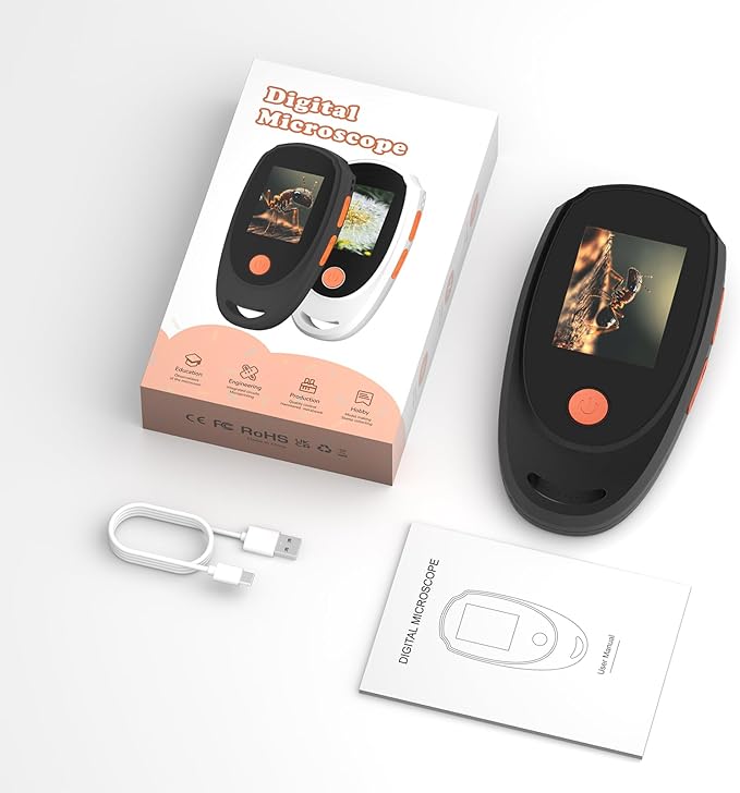 Digital Microscope for Kids, Handheld Microscope with 2.0" IPS Screen,500X,8 Adjustable LEDs,Digital Magnifying Glass for Insect Plant Leaf Observation,Magnifying Glass for Coins Small Fonts