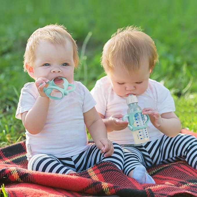 Silicone Baby Bottle Handles, 3PCS Bottle Handles for Dr Brown Narrow Bottles, Easy Grip Handles to Hold Baby Bottle, Easy Carry Handle Lightweight Bottle Handle (Red/Green/Blue)