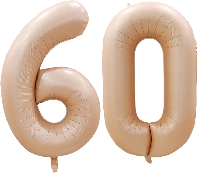 GOER Number 60 Balloons for 60th Birthday Party Decorations,42 Inch Jumbo Foil Helium Balloons for 60th Anniversary (Caramel)