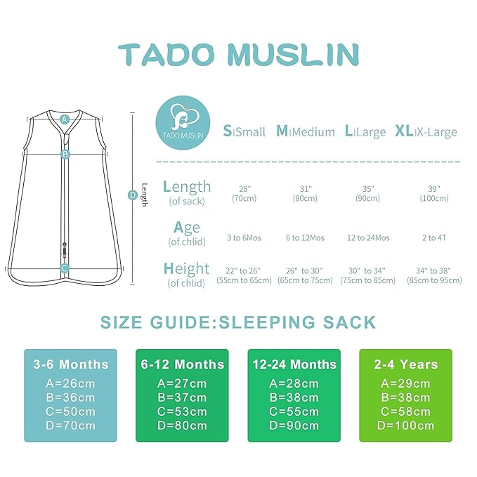 Baby Sleep Sack 2-4 T Boys & Girls Wearable Blanket 100% Organic Cotton 0.5 TOG Toddler Sleeping Sack 2- Way Zipper X-Large