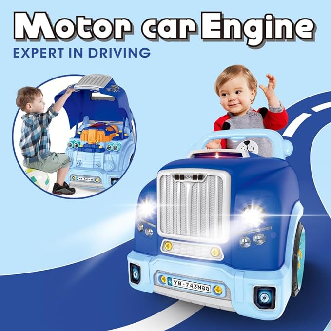 Interactive Truck Engine Toy with Removable Parts - Lights, Sounds, and Fun for Young Mechanics -Unleash Their Creativity and Motor Skills with This Truck Engine Toy (Bule)