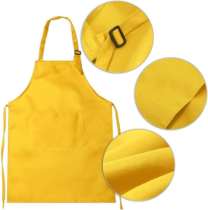 12Pcs Kids Chef Aprons Bulk, Child Aprons Art Aprons Set, Adjustable Children Chef Aprons with 2 Pockets for Boys Girls Cooking Painting, 12 Color(L for 7-13 Age)