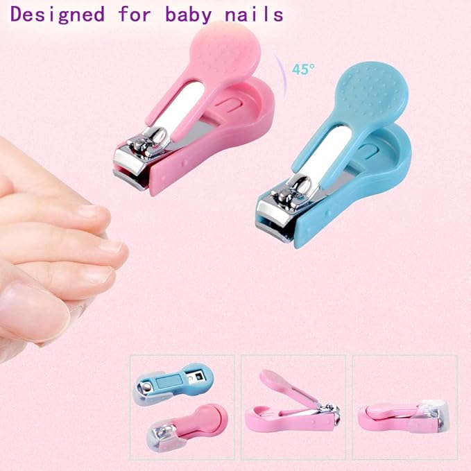 ZELINYE Baby Grooming Kit, 8 in 1 with Brush, Comb, Nail Clipper and File, Nasal Cleaner, Finger Toothbrush, Scissors, Portable Newborn Essentials Set Pink