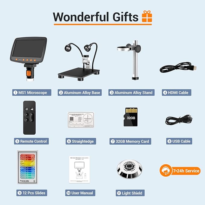 Digital Microscope with 7" LCD Screen,1500X Magnification Soldering Microscope with HDMI,Coin Microscope with 12MP Image Sensor,Windows/Mac/TV Compatible(32GB Card)