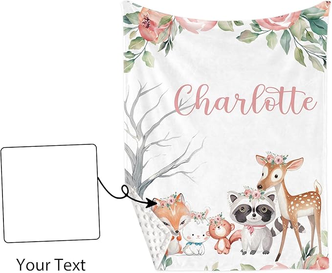 Custom Nursery Crib Bedding Set: Personalized Name 4 Piece Sika Deer & Fox Pattern Baby Crib Sets for Girls - Toddler Double Layer Blanket Set, Comfortable Crib Bed Sheets for Baby Toddlers