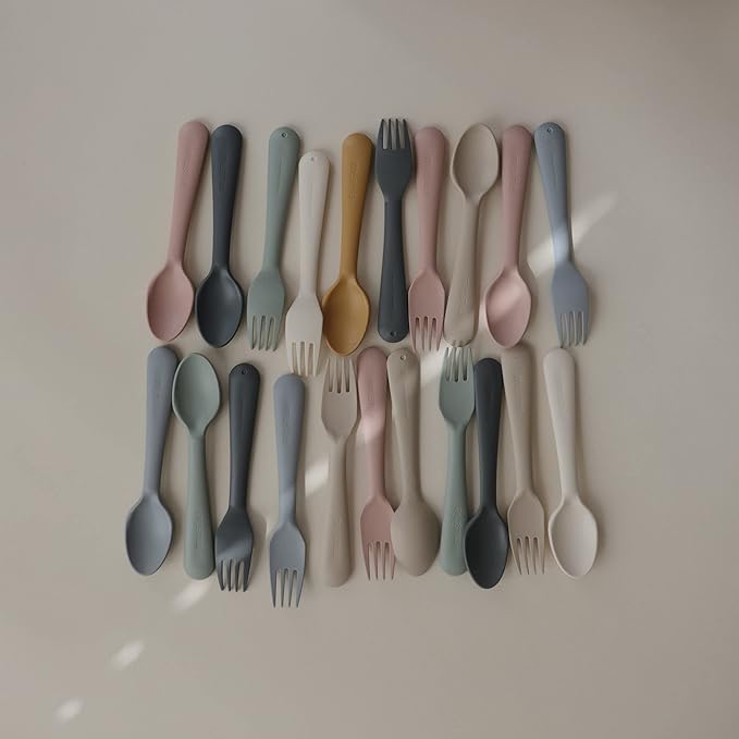 mushie Flatware Fork and Spoon Set For Kids | Made in Denmark (Vanilla)