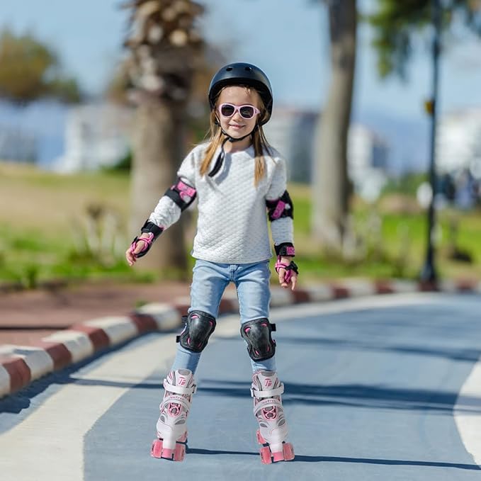 Adjustable 4 Size Kids Roller Skates With Light up Wheels for Girls Ages 5-8-12, Safe and Fun Illuminating Skates for Kids, Toddlers, Boys