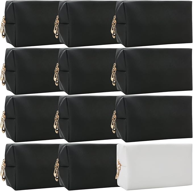Bridesmaid Proposal Gifts Letter Cosmetic makeup bag bulk for Wedding Party Favors Bachelorette party decorations Toiletry Organizer Bag Makeup Case Gift (12, White&Black)