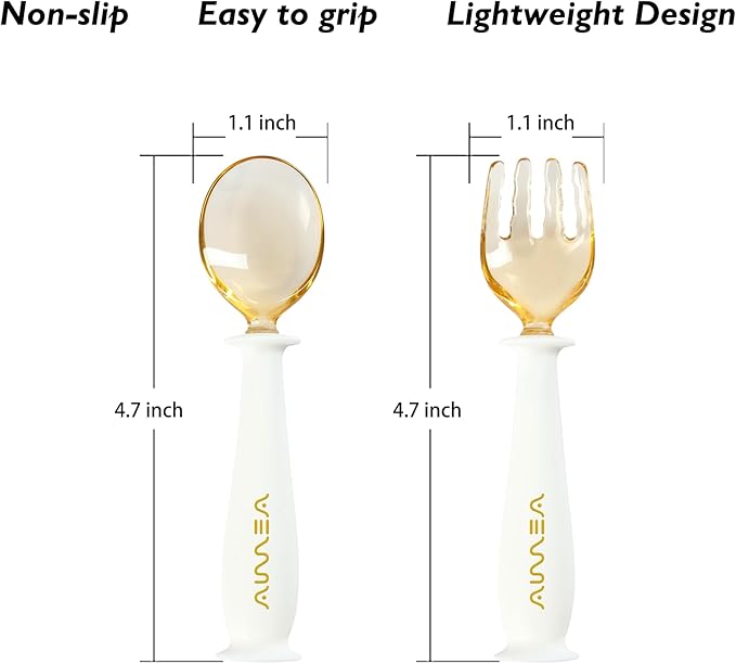 Toddler Forks and Spoons Set with travel case, Kids utensils for self-feeding bendable handle,Safe silicone Children Spoon and Fork,Toddler utensils,Silicone Grip and PPSU Head, Aged 6M+