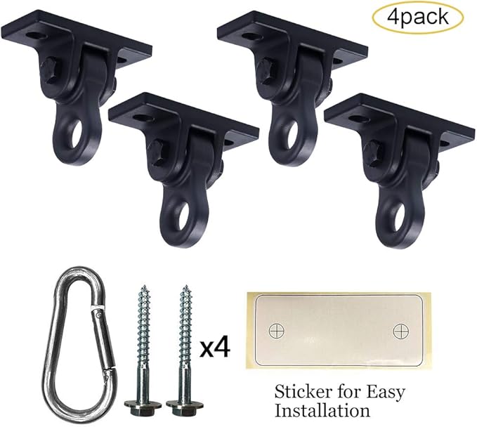 Heavy Duty Black Swing Hangers Screws Bolts Included Over 5000 lb Capacity Playground Porch Yoga Seat Trapeze Wooden Sets Indoor Outdoor (4 Pack)