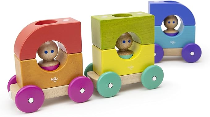 12 Piece Tegu Magnetic Tram Building Block Set, Rainbow
