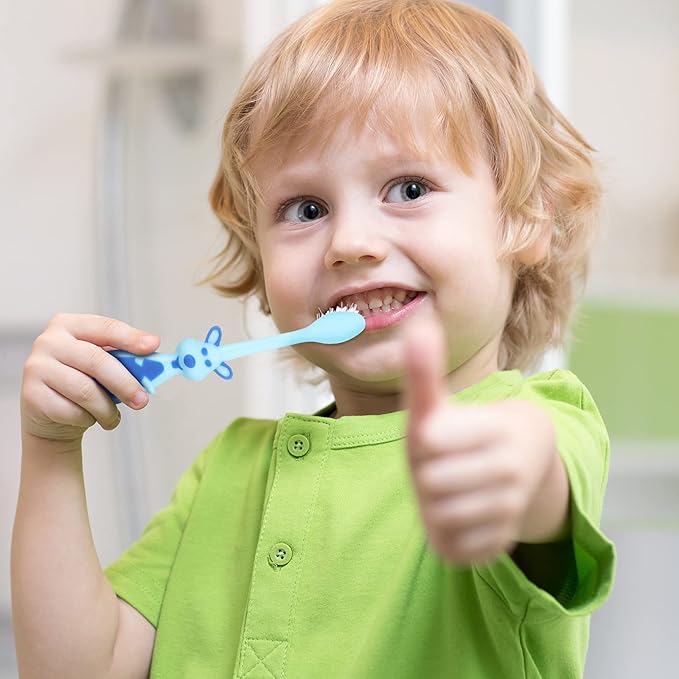 12 Pieces Toddler Toothbrush Bulk Kids Toothbrush Pack Manual Baby Toothbrushes with Covers Suction Cup Toothbrush Lovely Soft Bristle Animal Toothbrush for Kids Sensitive Teeth