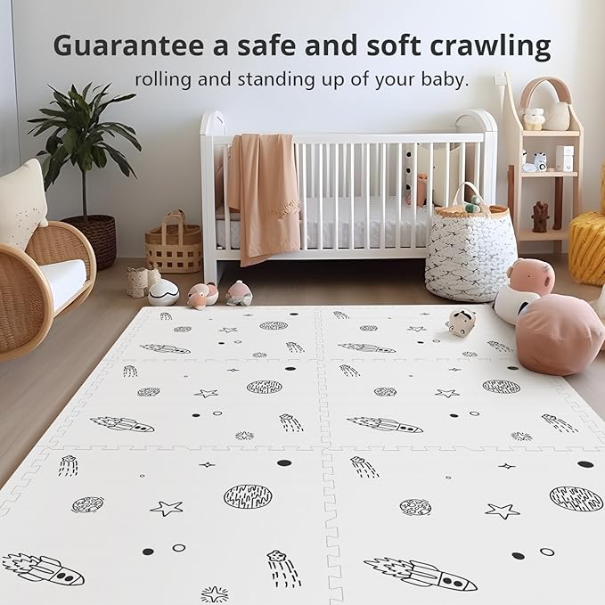 Baby Play Mat, 72x48-Inch Baby Foam Play Mat,6-Piece Interlocking Foam Floor Tiles for Toddlers, Waterproof,Floor Mats for Kids,Baby Foam Play Mat for Babies & Toddlers, Crawling Mat(Space)