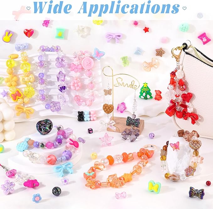 Assorted 170-230PCS Macaroon Color Acrylic Beads For Bracelet Making, Bow Butterfly Candy GummyBear Aesthetic Bracelet Charms,Cute Beads For Jewelry Making DIY Necklace Keychain Phone Charm