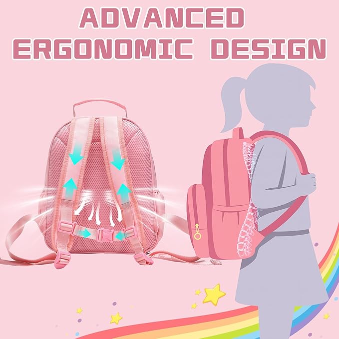 I IHAYNER Kids Glitter Lightweight Backpack for School Travel & Daycare, Toddler Backpack for Girls 3+ Preschool Kindergarten Elementary Kids Backpack-Rainbow Pink A
