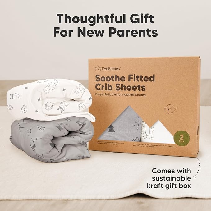 KeaBabies 2-Pack Organic Crib Sheets for Boys, Girls - 52x28 Fitted Crib Mattress Sheet Neutral, Breathable Jersey Cotton Cover for Baby Bed, Toddler Mattress, Soft & Cute Prints (Rainbow)