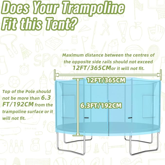 Gardenature 10FT/12FT/14FT Trampoline Tent(Tent Only), Fit Round Trampolines, Shade Cover with LED Light, Outdoor Trampolien Accessories, Anti-Tear, Beige