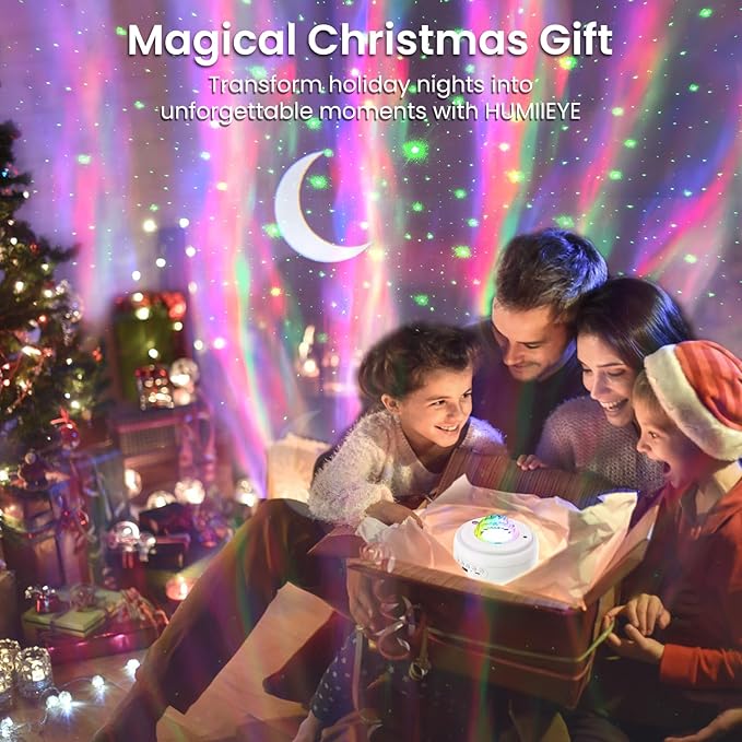 Galaxy Projector with Bluetooth Speaker, Night Light Star Projector for Bedroom, 8 Modes Northern Lights Aurora Projector with Moon, Mood Ambient Lighting for Kids Adults Room, Cord Powered