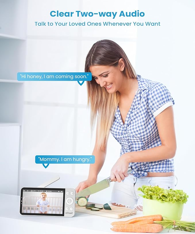 ieGeek 5.5" Baby Monitor,Audio Monitor with 2.5K Ultra HD 2.4G&5Ghz WiFi Camera,Night Light,Face Covering&Cry Detection,Two-Way Talk,Night Vision,Temp&Humidity Sensor,4000mAh Battery,App Control