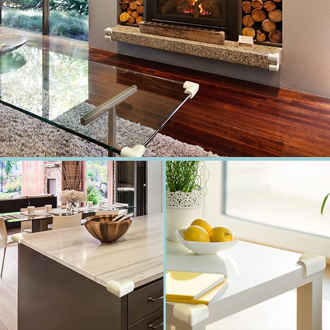 12 Pack Corner Protector Baby Proofing Edge and Corner Guards, Soft Safety Pre-Taped Rubber Foam Furniture Bumpers for Fireplace, Table, Stair, Cabinet (Off White)