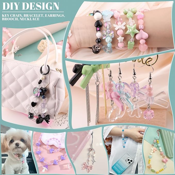 Assorted 180-240PCS Acrylic Beads for Bracelet Making, Bow Butterfly Candy Heart Gummy Bear Kawaii Aesthetic Bracelet Charms,Cute Beads for Jewelry Making DIY Necklace Keychain Phone Charm