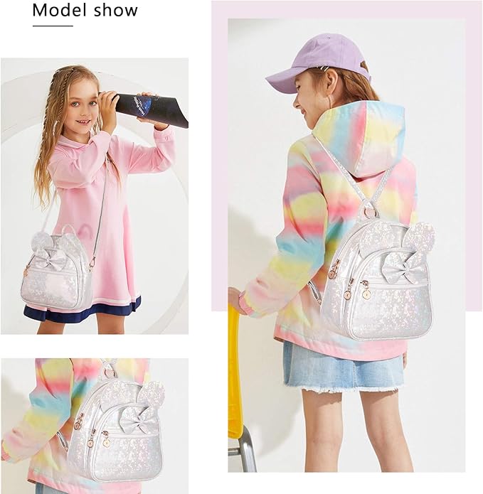 KL928 Girls Bowknot Polka Dot Cute Mini Backpack Small Daypacks Convertible Shoulder Bag Purse for Women