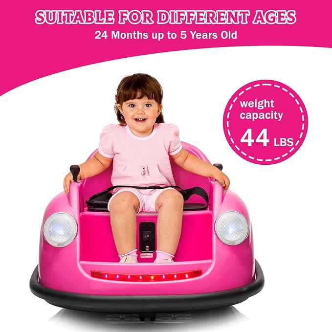 12V Bumper Car for Toddlers, Electric Toy Ride on Battery Car with Kids W/Parent Remote Control, 2-Speed, 360 Degree Spin, Music & LED Lights for Kids, Pink