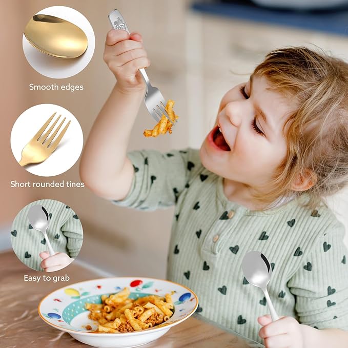 12 Piece Stainless Steel Kids Silverware Set,Toddler Utensils,Children Safe Food Grade Forks and Spoons,Mirror Polished, Dishwasher Safe