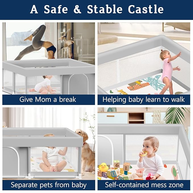 Baby Playpen with Mat, 50x50 inch Playpen for Babies and Toddlers with Mat, Baby Playard Safety Fence Active Center for Indoor