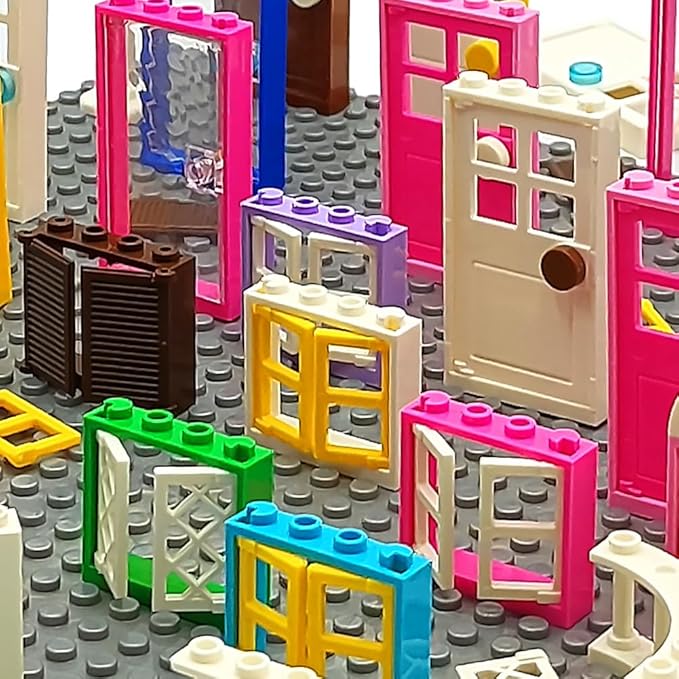110 Pieces Doors,Windows,Fencesand Light for MOC Creative Building BlockToys Set Street House Decoration Compatible with Classic Brick for Kids Age 6 8 10 12 Years