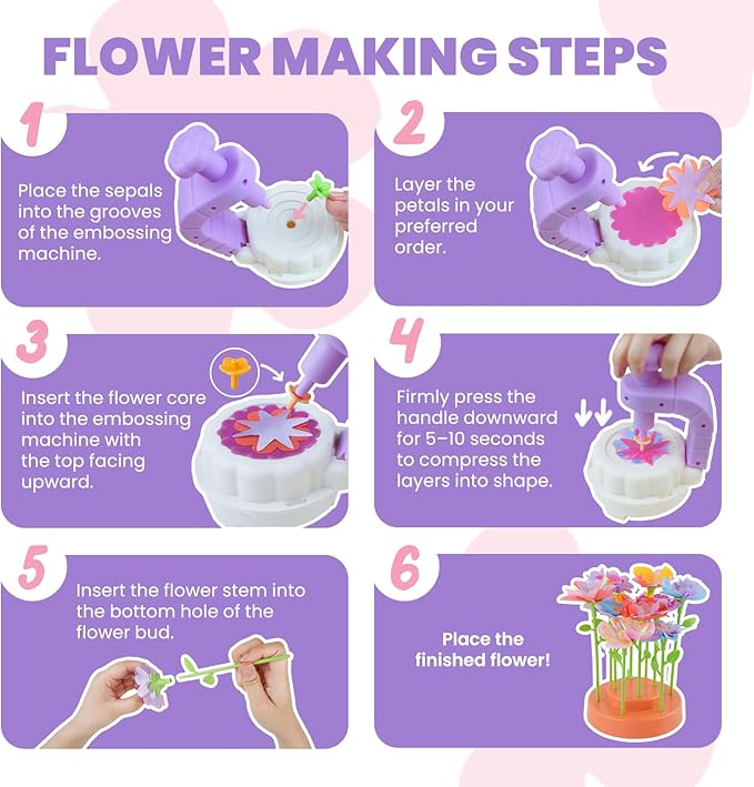 windpaint Toys for Girls 3 4 5 6 7 8 9 10 Years Old, DIY Craft Kits for Kids, Fabric Flower Bouquets for Girls Gifts, Educational Learning Detective Toys for Toddler Kids,Birthdays Gifts (Purple)