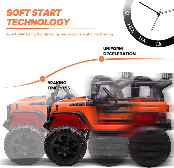 24V 9Ah Ride on Toy for Big Kids, 4WD 2 Seater Ride on Car Truck with Remote Control, 4x200W Motor - Orange
