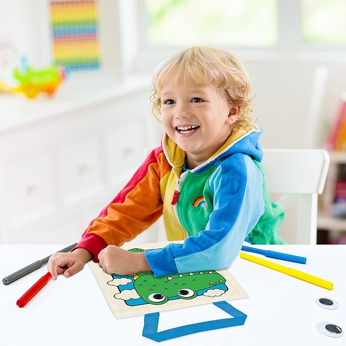 12 Pieces Kids Coloring Goodie Bags, Reusable Canvas Bag, Cute Art Party Favors, Color Your Own Bags for DIY Painting Birthday Carnival Celebration, Party Supplies Gift, Girls and Boys