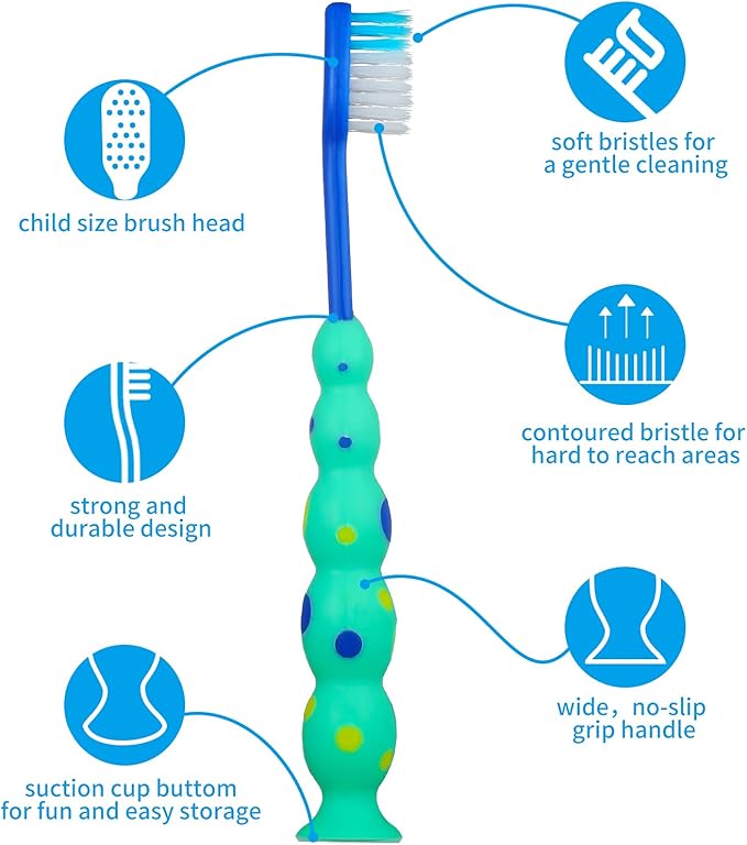 12 Pieces Toddler Toothbrush Bulk Kids Toothbrush Pack Manual Baby Toothbrushes with Covers Suction Cup Toothbrush Lovely Soft Bristle Animal Toothbrush for Kids Sensitive Teeth