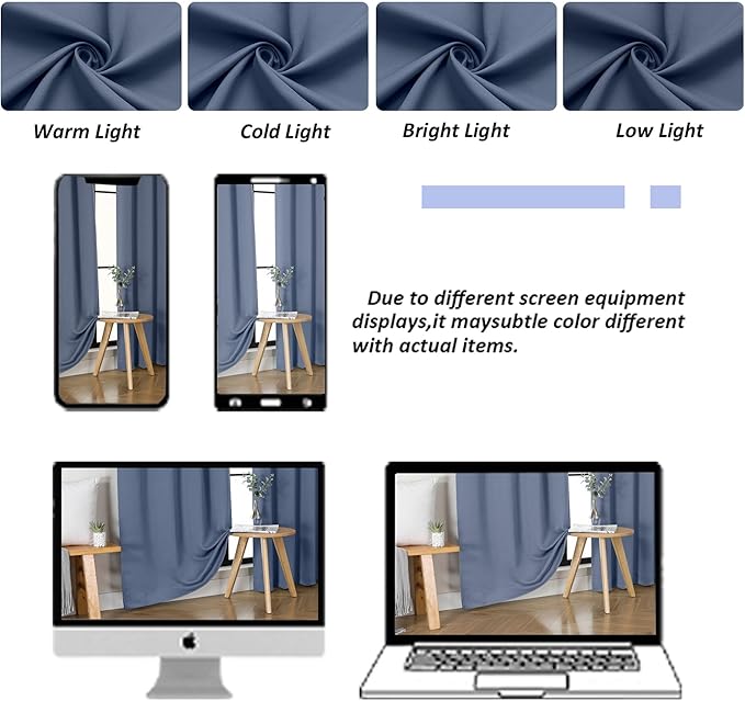 Simplebrand Ava Denim Blue Blackout Curtains for Bedroom 72 Inch Length 2 Panels, Privacy Thermal Insulated Rod Pocket Door Window Curtains for Patio French Door Front Door, W40 x L72 Inch, Denim Blue