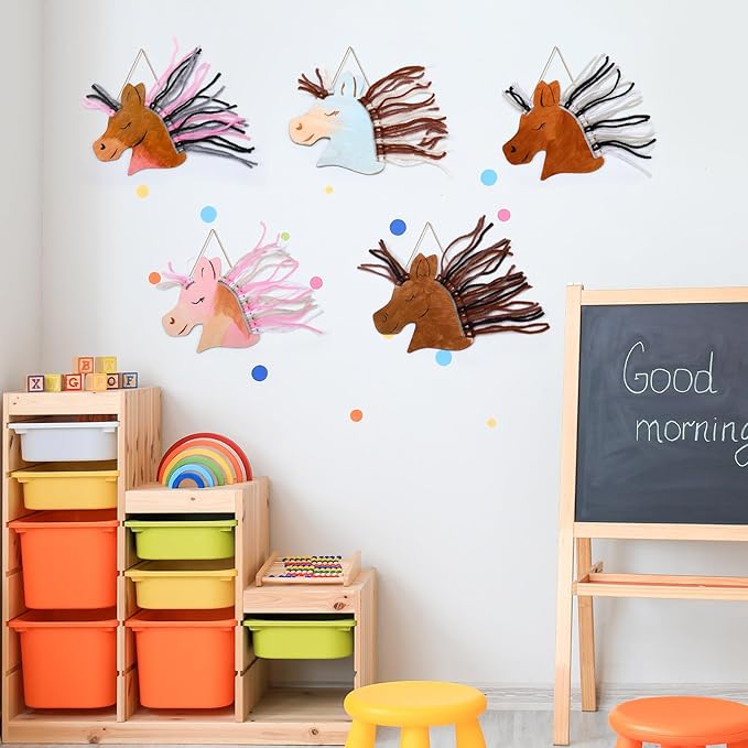 Geelin 24 Pcs Christmas Wooden Horse Craft Western Ornament Unfinished Wooden Cutouts Horse Painting Kit Unicorn Ornament DIY Cowboy Craft Paint Your Own Art for Christmas Party Favors(Cute)