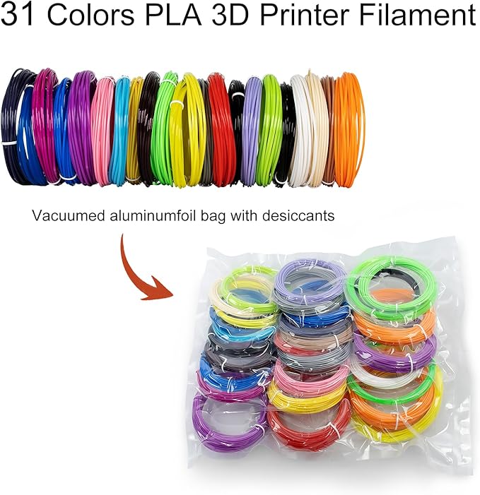 31 Colors 3D Pen Filament Refills Works with SCRIB3D PIKA3D MYNT3D 3D Pen, 16 Feet Per Color 1.75mm PLA 3D Printing Filament Refills, NOT FIT 3Doodler Start Pen