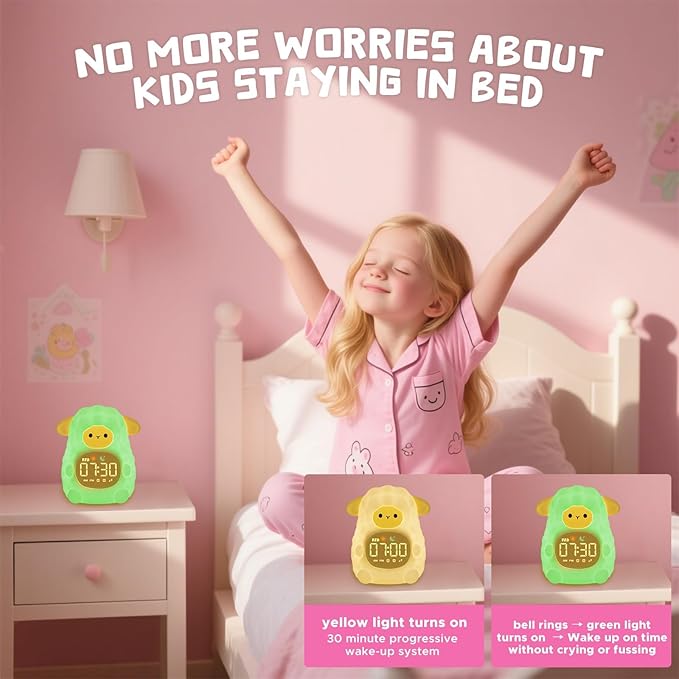 TCJJ Kids Sleep Training Alarm Clock with Night Light - OK to Wake Clock & Sound Machine, Rechargeable Silicone Animal Lamp for Boys Girls Bedroom