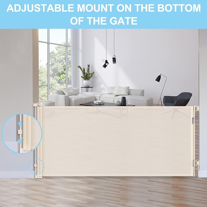 120 Inch Retractable Baby Gates Extra Wide Baby Gate Retractable Dog Gates for The House Extra Wide Dog Gate Extra Long Baby Gates for Large Opening Extra Large Pet Gate Child Gate for Doorway (Beige)